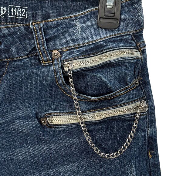 Blues Society JRS SZ 11/12 Jeans Low-Rise Distressed Zip Ankles Chain Dark Wash - Picture 3 of 12